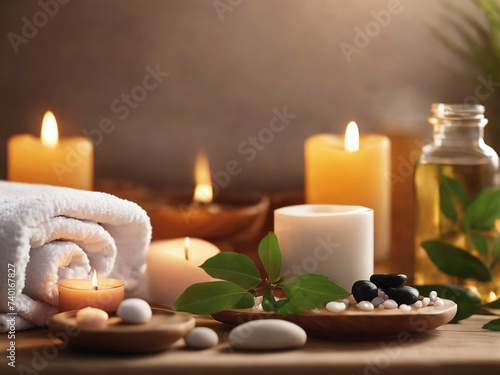 Beautiful spa composition on table in wellness center - generated by ai