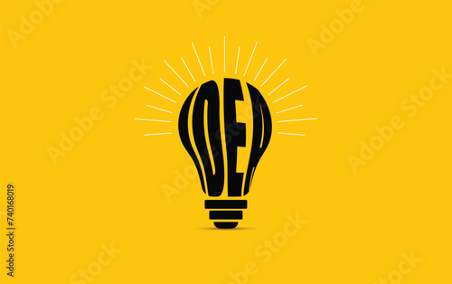 Idea text bulb shape vector design concept. Doodle hand drawn sign. Illustration for print, web design. 