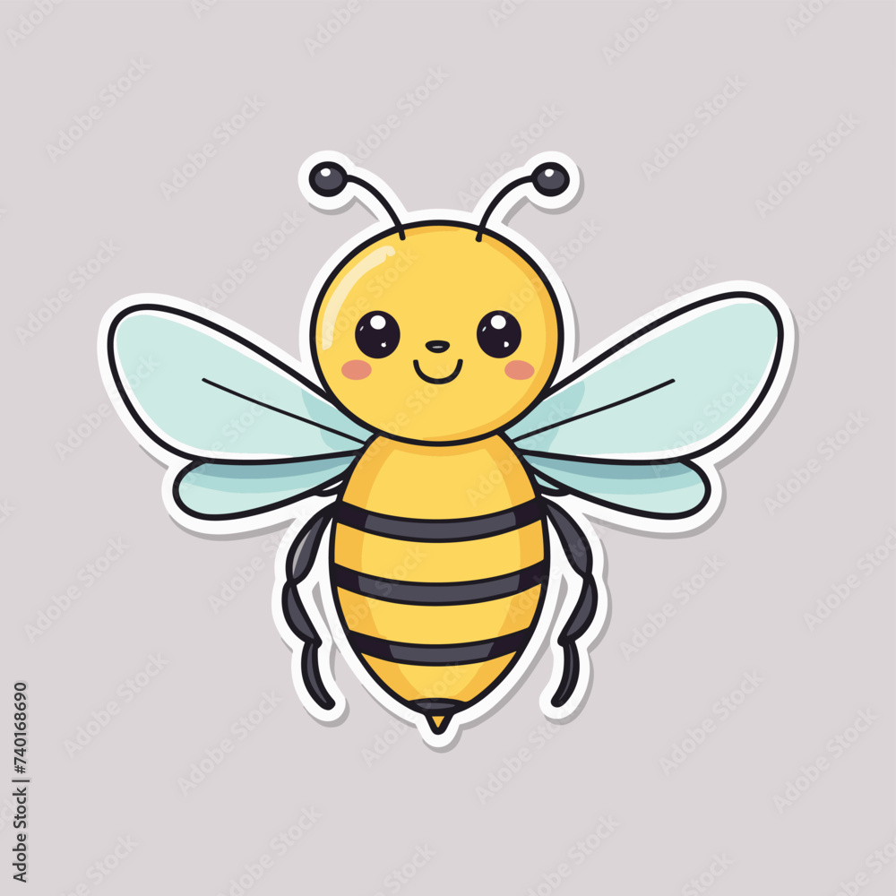 Cute bee cartoon vector illustration sticker design