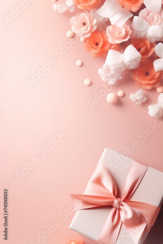 Elegant white gift box with a delicate pink ribbon and beautiful flowers. Perfect for special occasions and celebrations