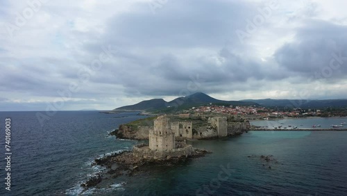 The panoramic view of Chateau de Methoni in Modon in Europe, Greece, Peloponnese, Mani in summer on a sunny day. photo