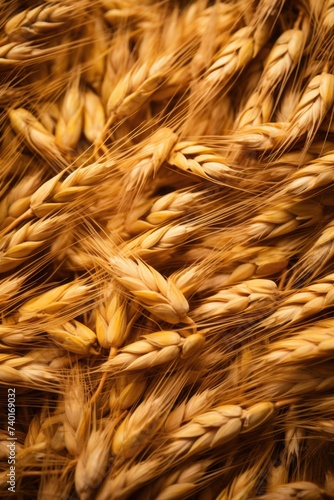 A detailed view of a bunch of wheat, suitable for agricultural concepts
