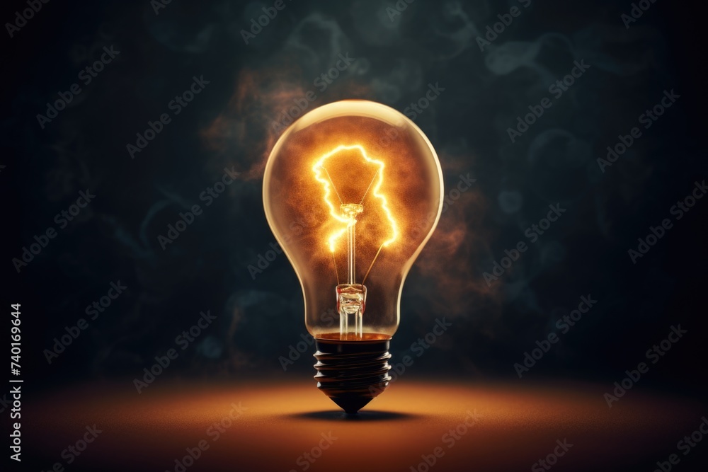 A unique light bulb with a lightning inside. Ideal for technology concepts - obrazy, fototapety, plakaty 