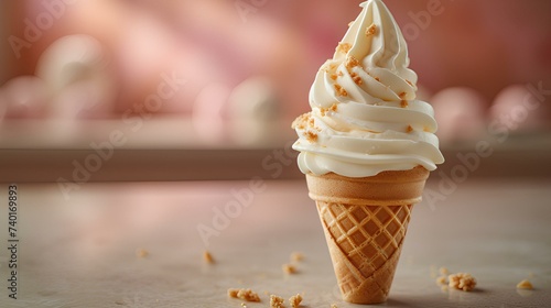 Soft-serve ice cream cone. AI generated illustration