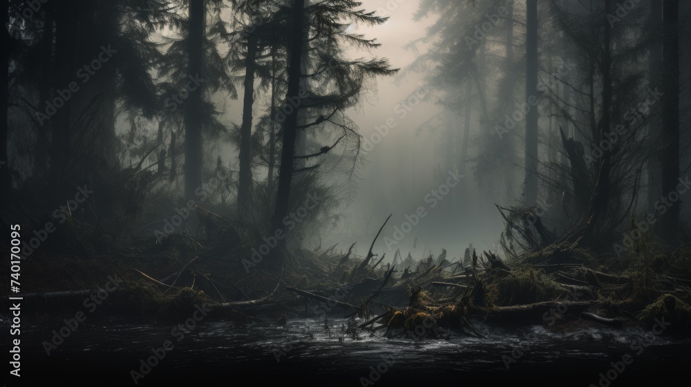 Fototapeta premium A Stream Flowing Through a Dense Forest