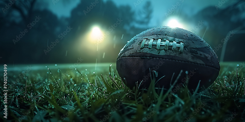 Football being played,  football green grass dark background team sport,  - obrazy, fototapety, plakaty 