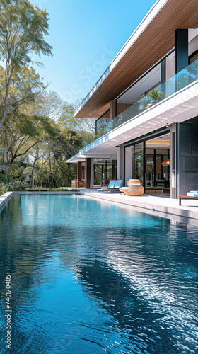 Luxury house with swimming pool, view from the terrace © Art AI Gallery