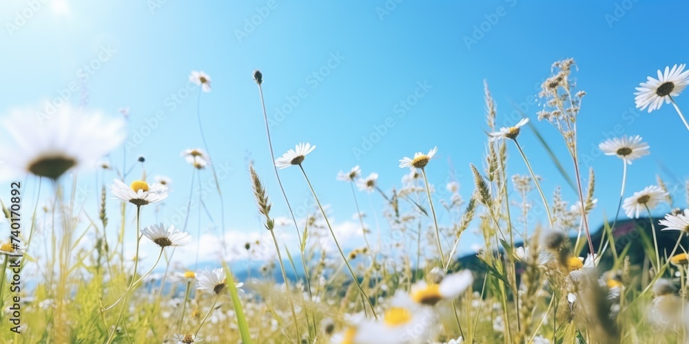 Beautiful field of white and yellow flowers, perfect for springtime designs