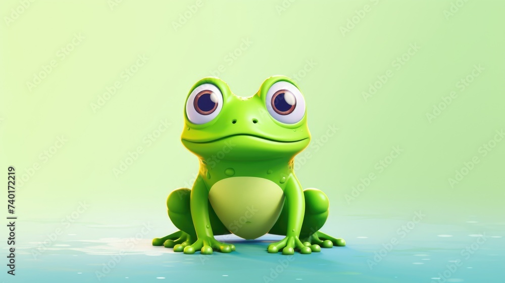 Obraz premium A green frog sitting on a blue surface, perfect for nature-themed designs