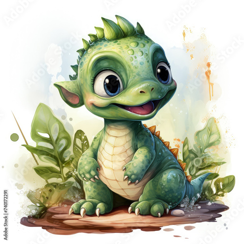 watercolor Cute Baby Dino clipart  Generative Ai