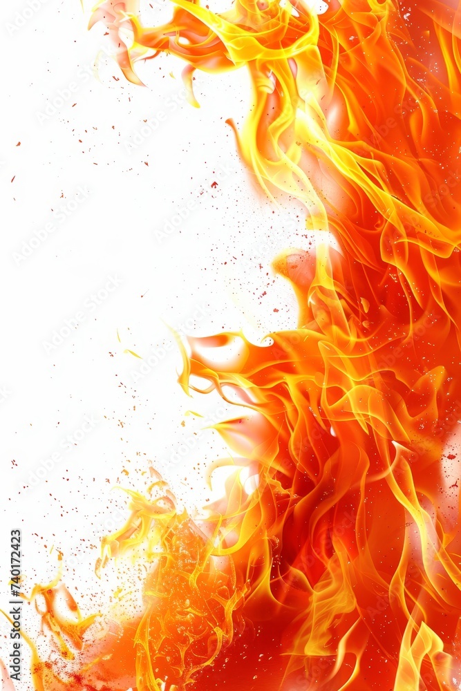 Red fire against a white background. The flames flicker and dance, creating a mesmerizing and powerful visual display Red fire against a white background. The flames flicker and dance, creating a mesmerizing and powerful visual display