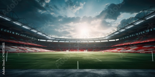 Wallpaper Mural An empty soccer stadium with sunlight filtering through the clouds. Suitable for sports events promotion Torontodigital.ca