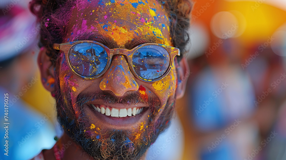 Man splashed with paint at Holi festival Man splashed with paint at Holi festival