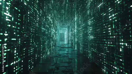 Futuristic Server Room With Green Lighting