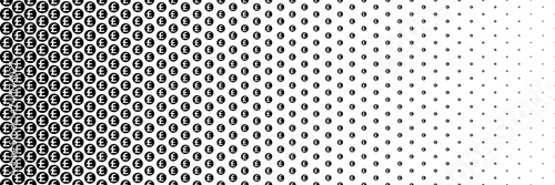 horizontal black halftone of pound sterling currency sign coin design for pattern and background. photo