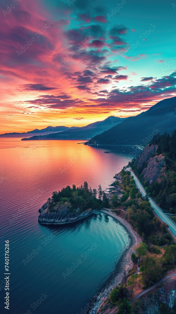 Aerial view of Lake Tahoe at sunset, California, USA