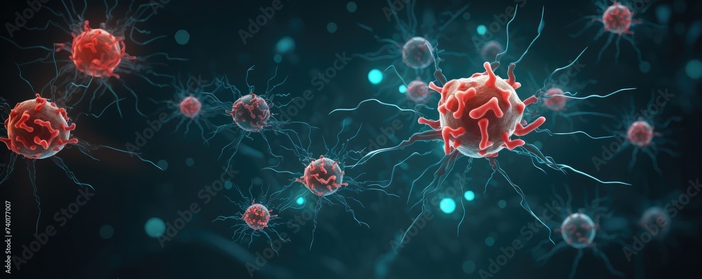 Molecular structure of cancer , blood, bacteries cells, banner, inside view of healthy humany body. Generative Ai. Molecular structure of cancer , blood, bacteries cells, banner, inside view of healthy humany body. Generative Ai.