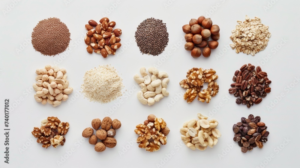Set of different delicious organic nuts on white background Set of different delicious organic nuts on white background