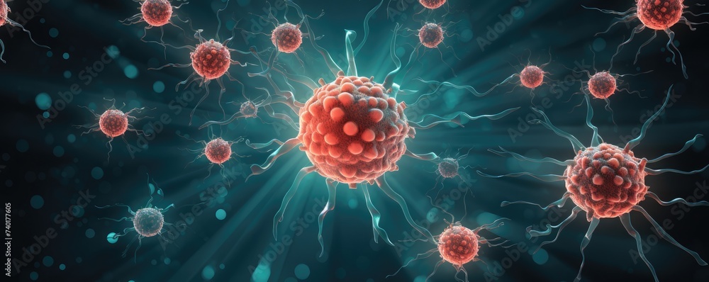 Molecular structure of cancer , blood, bacteries cells, banner, inside view of healthy humany body. Generative Ai. Molecular structure of cancer , blood, bacteries cells, banner, inside view of healthy humany body. Generative Ai.