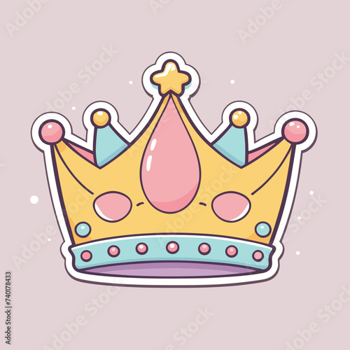 Colorful cartoon crown illustration with pastel colors and gems on a light background, exuding a playful and whimsical vibe.