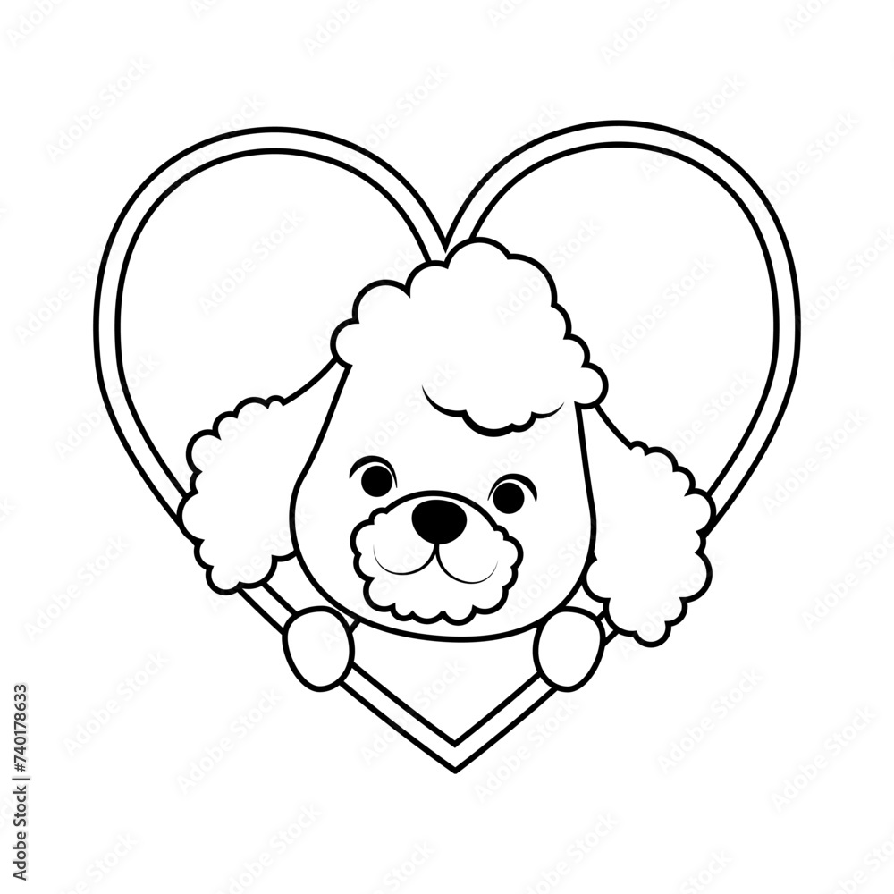 Cute poodle with heart coloring page Cute poodle with heart coloring page