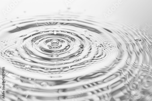 detailed close-up of a water droplet in black and white. The droplet is captured in exquisite detail, highlighting its shape and texture