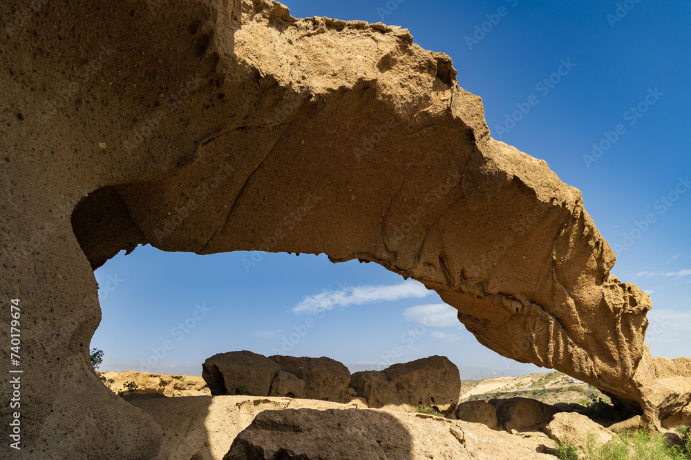 Arco de Tajao, a natural arch consisting of volcanic tufa, Arico, Tenerife, Spain