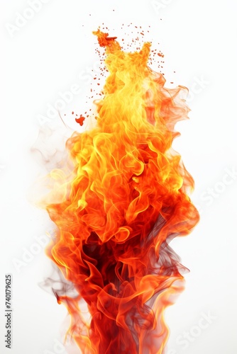 Vibrant red and yellow fire against a plain white background, showcasing the intense heat and energy of the flames