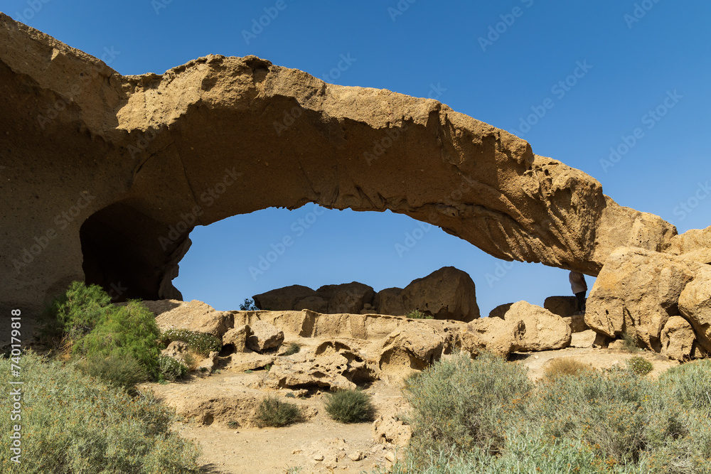 Arco de Tajao, a natural arch consisting of volcanic tufa, Arico, Tenerife, Spain