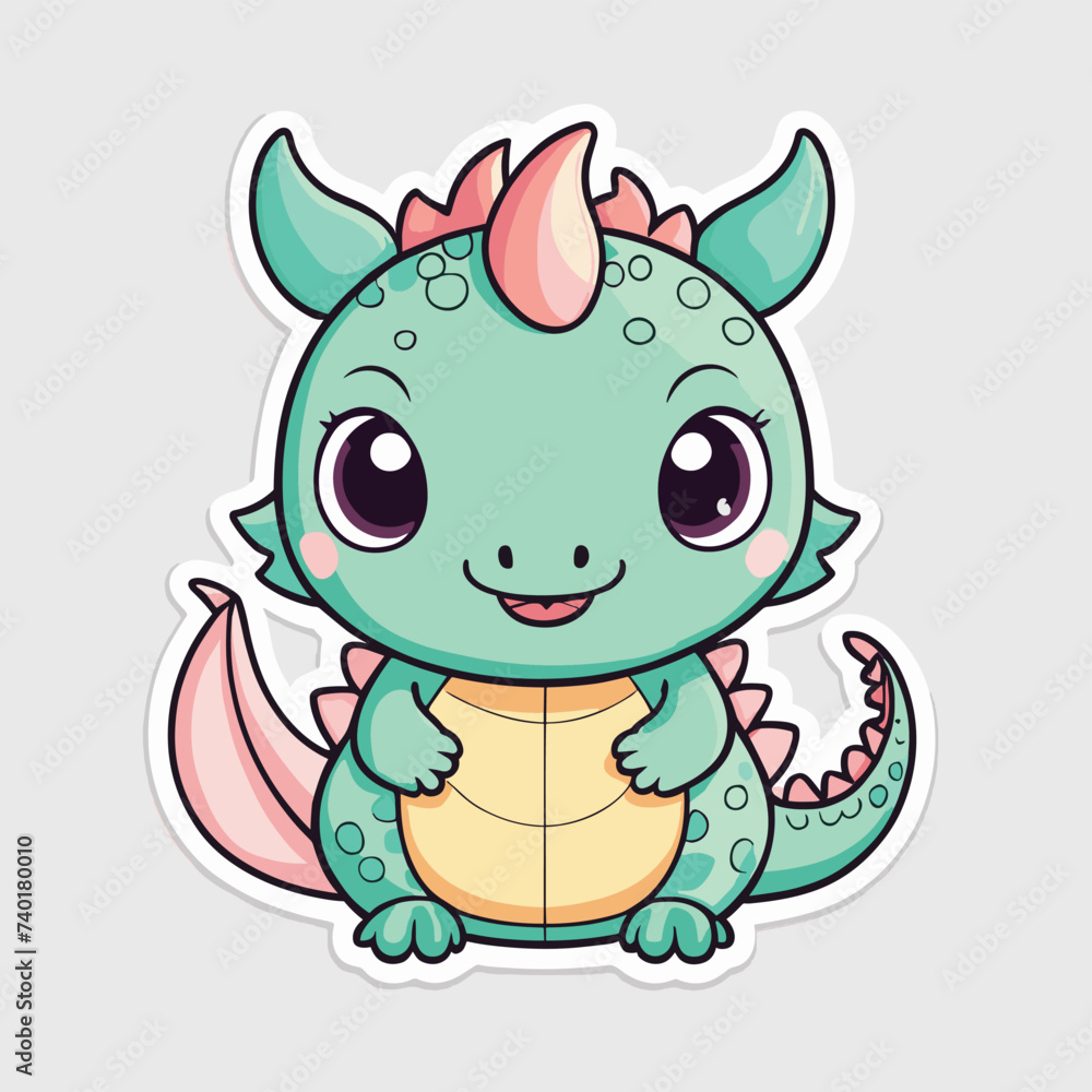 Fototapeta premium Adorable cartoon dragon with vibrant pastel colors and playful features, creating a friendly and whimsical vibe.