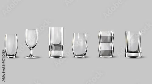 Alcohol glasses set. Transparent empty realistic mockup stemware for different drinks.  illustration