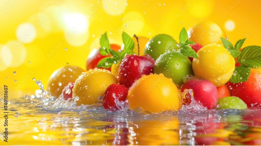 Fresh Fruits Falling with water Splash, reflection, cutout. Orange, grapefruit juicy citrus slice mix fly splashing, realistic, detailed. Grocery product package, advert Fresh Fruits Falling with water Splash, reflection, cutout. Orange, grapefruit juicy citrus slice mix fly splashing, realistic, detailed. Grocery product package, advert