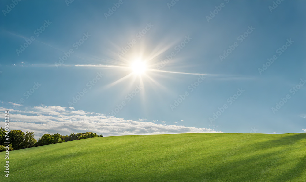 Wide lawn trimmed with precision under a blue sunny sky Wide lawn trimmed with precision under a blue sunny sky