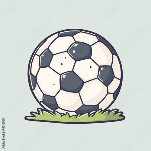 Illustrated soccer ball resting on a patch of grass, featuring classic black and white pentagon patterns.