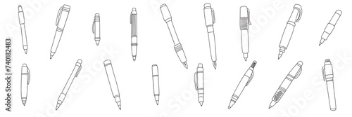 Collection of hand drawn pen 
 in doodle style isolated on background. Hand draw vector art.