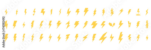 WebCollection of hand drawn Lightning isolated on background. Hand draw vector art.