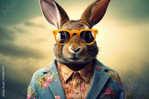 cool easter bunny with sunglasses disco style