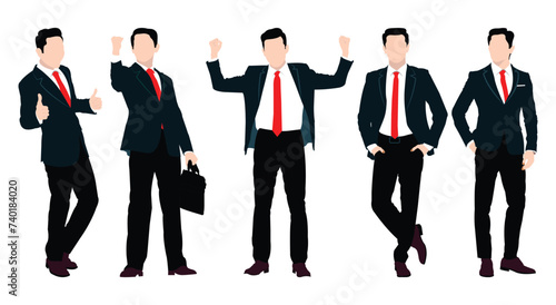 Confident cheerful businessman character illustration. Happy businessman vector. A group of businessmen standing poses isolated on a white background.