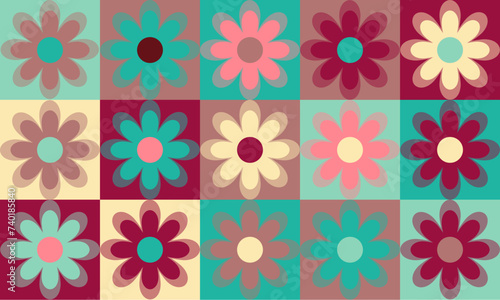 Flowers Seamless groovy 70s style pattern, Seamless vector for print or wrap. - stock illustration