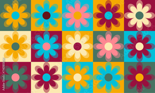 Flowers Seamless groovy 70s style pattern, Seamless vector for print or wrap. - stock illustration