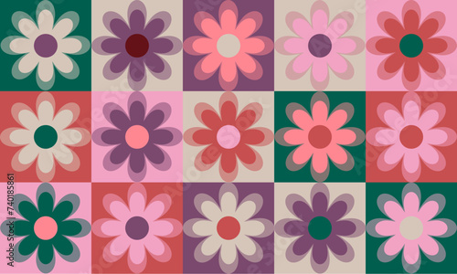 Flowers Seamless groovy 70s style pattern, Seamless vector for print or wrap. - stock illustration