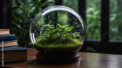 a glass ball with plants inside