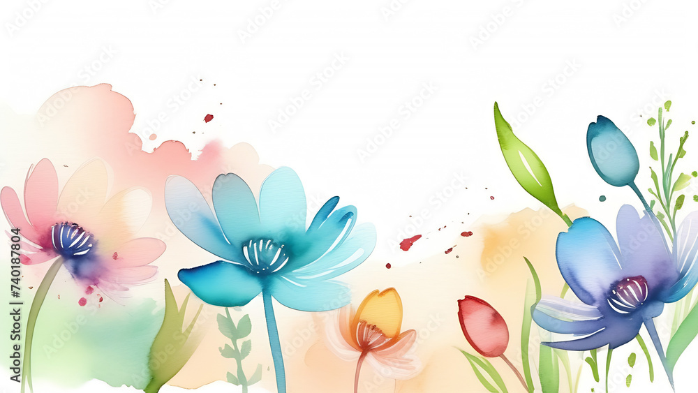 Postcard with flowers with free space. Watercolor spring flowers
