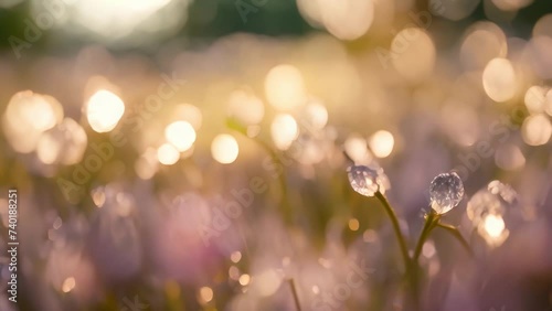 Dewdrops glistening like tiny diamonds on the petals of sun kissed flowers photo