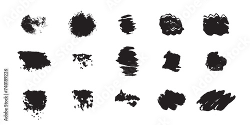 Spray paint drips and spots  ink splatters  brush stains grunge effect. Brush black stencil collection set. Marker highlight stroke  brush pen hand drawn underline isolated on transparent background.