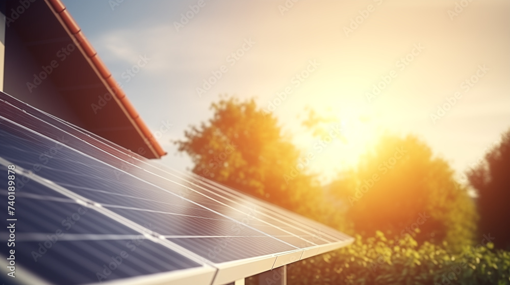 Solar panel on the roof with sunlight. Solar panel on the roof with sunlight.