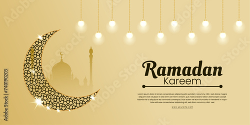 Ramanan Kareem banner design with mosque and moon vector file