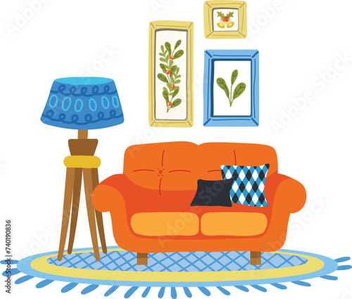 a set of furnitures in living room flat style illustration