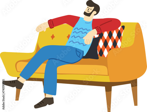illustration of a man tried and relaxing on couch