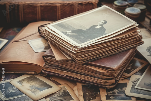 Vintage sepia style photos. Photo from family album. Archive snapshot. Old portrait capturing people from the past